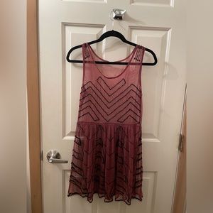 Free People Burgundy Mesh Dress with Beading